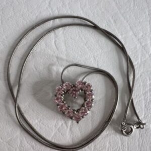 Pink Heart Cz Pendant Necklace 15”