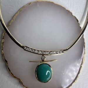 Vintage Turquoise Cz Vermeil Italy 925 Sterling Silver Necklace 16”