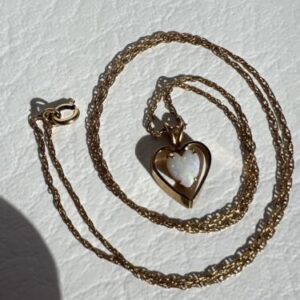 14K Yellow Gold Filled White Opal Heart Necklace 18”