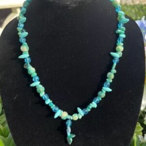 Blue Howlite Beaded Necklace 925 Sterling Silver 21”