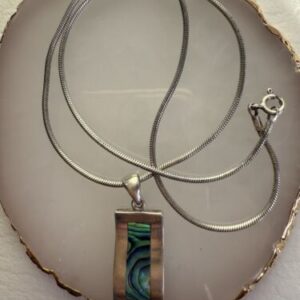 Beautiful Abalone Pendant 925 Sterling Silver Necklace 15”