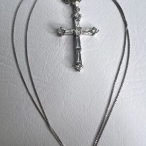 Vintage Baguette Cz Cross 925 Sterling Silver Necklace 20”