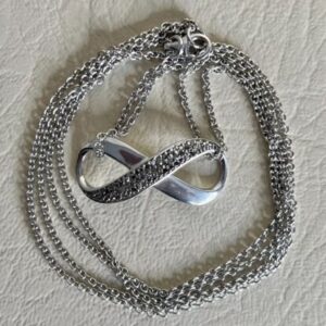 Gorgeous Infinity Pendant Double Strand Necklace 14” 925 Sterling Silver 7.2g