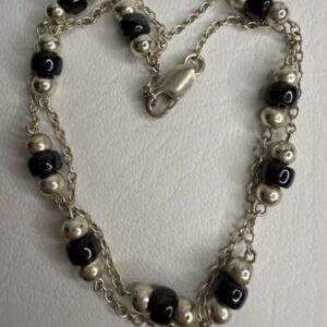 Vintage Black & Silver Beads 925 Sterling Silver Necklace 18”