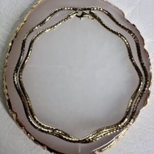 Vintage Diamond Cut Wavy Rigid Wire Gold Tone 925 Sterling Silver Necklace 17”