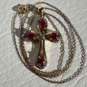 Ruby Cross Vermeil Gold 925 Sterling Silver Necklace 18”