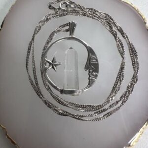 Vintage Moon & Star Quartz 925 Sterling Silver Necklace 24”