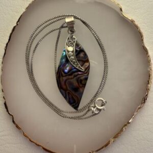 Vintage Abalone Pendant 925 Sterling Silver Necklace 19”