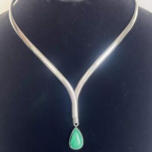 Unique TN Mexico Malachite 925 Sterling Silver Choker 15”